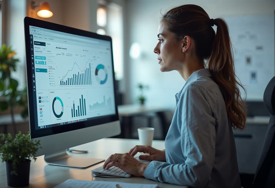 Especialista da Agência 504 analisando dados de uma campanha de marketing em seu notebook.